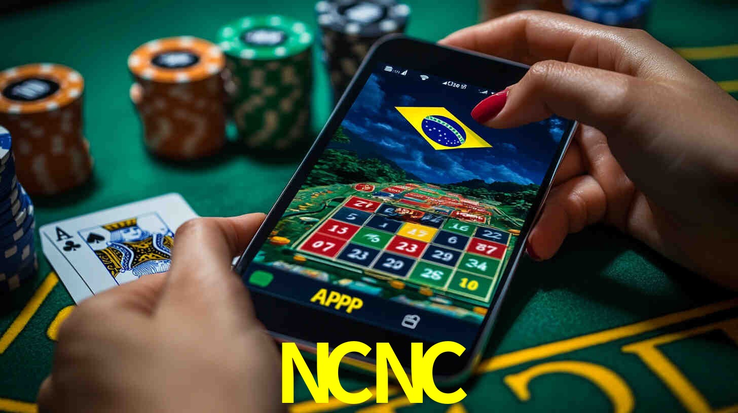 Una escena digital vívida inspirada en casino con NCNC mostrado prominentemente, luces brillantes, fichas, cartas y acentos dorados.