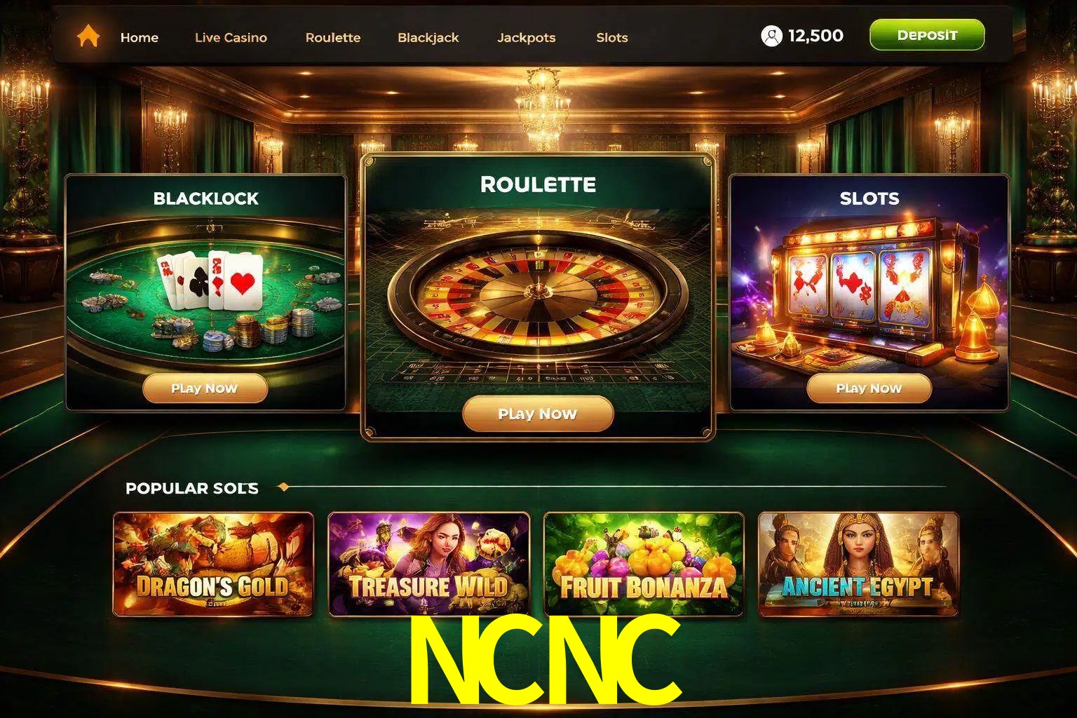 Vista de la plataforma NCNC Casino mostrando categorías organizadas de juegos en línea